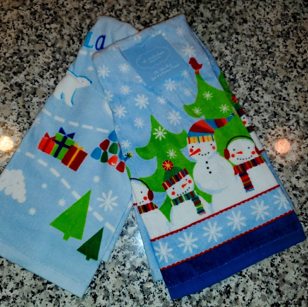 2 St. Nicholas Square Snowmen Kitchen Dish Towels